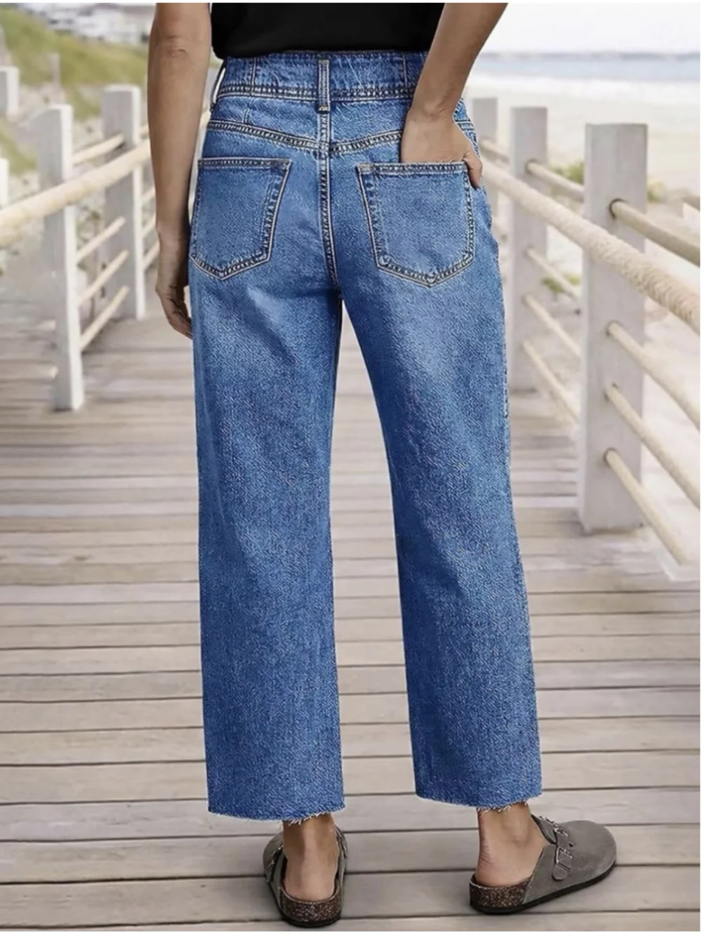 Flamingals High Rise Straight Leg Jeans for Women Wash Raw Hem L